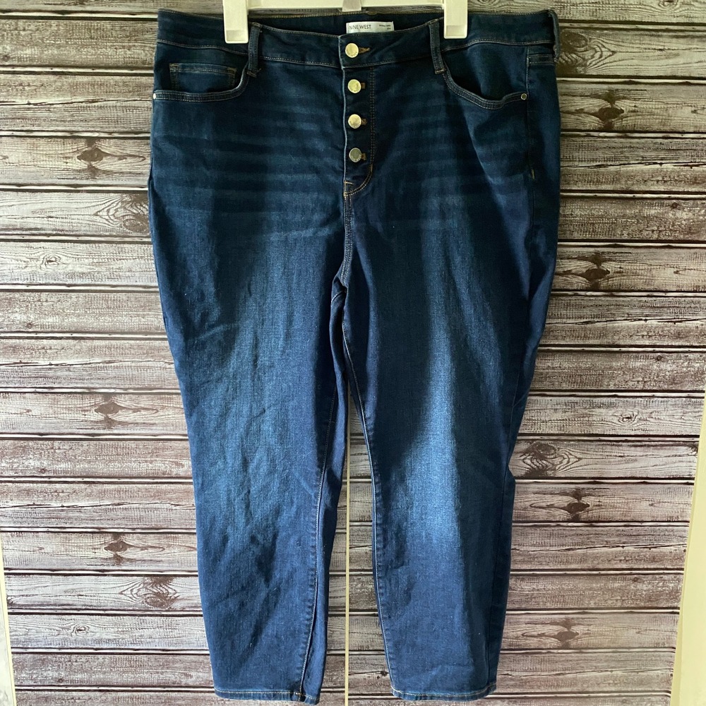 Nine West Skinny Ankle Button-Fly Jeans Size 18W Blue Denim Pockets